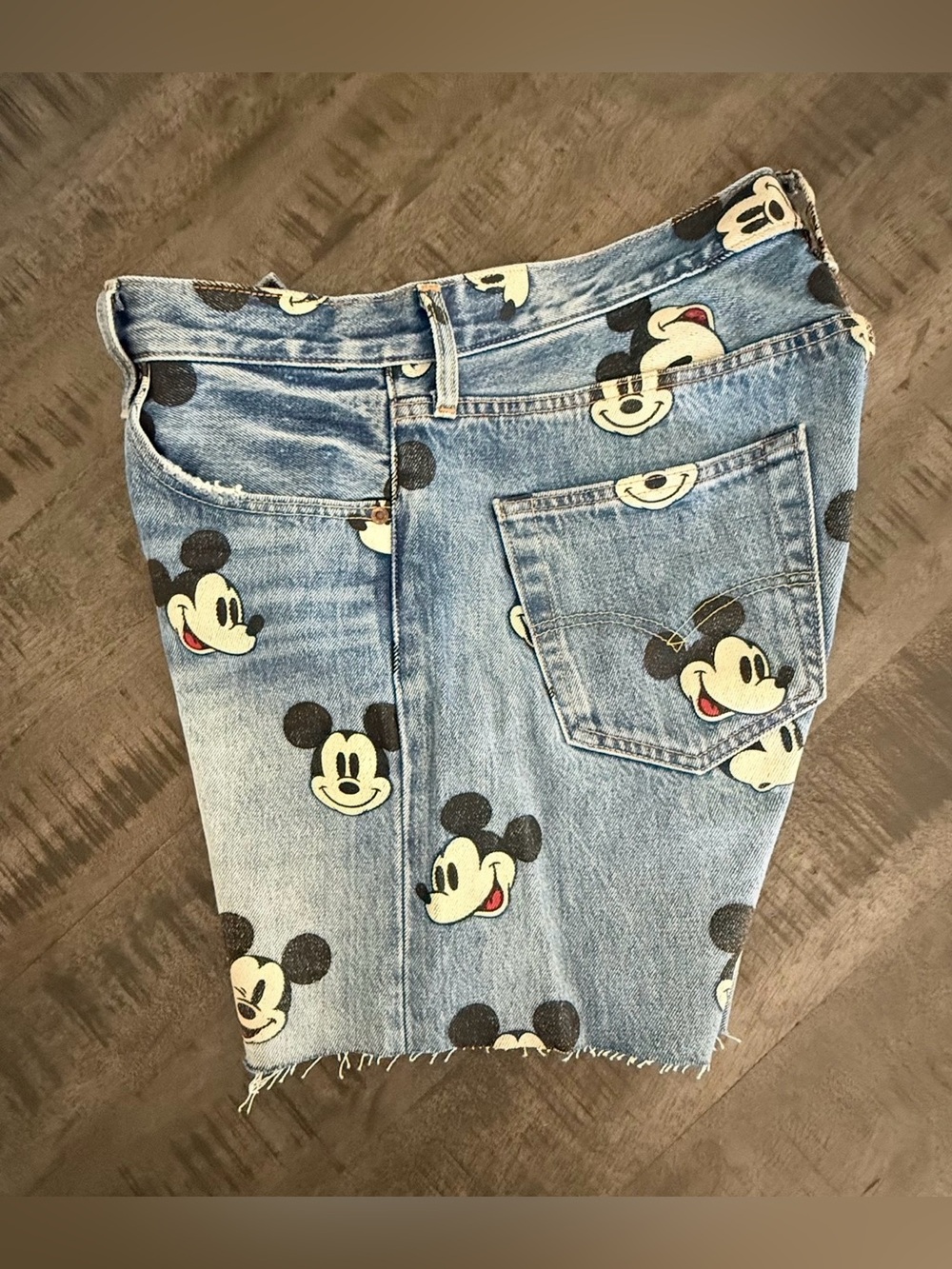 Light Blue Denim Mickey Print Hybrid Shorts